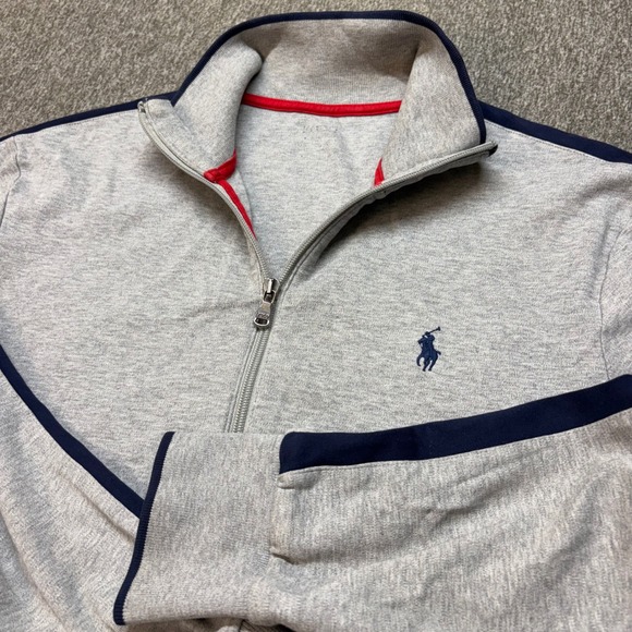 Polo Ralph Lauren Other - Polo Ralph Lauren Mens Grey Full Zip Track Jacket Navy Stripe Pony Logo Medium